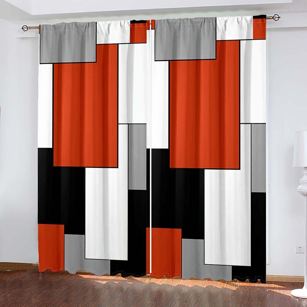 2pcs Modern plaid curtains in red and grey