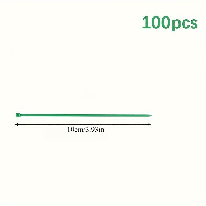 Green Plastic Zip Ties - for Gardening and Landscaping, 100 pcs