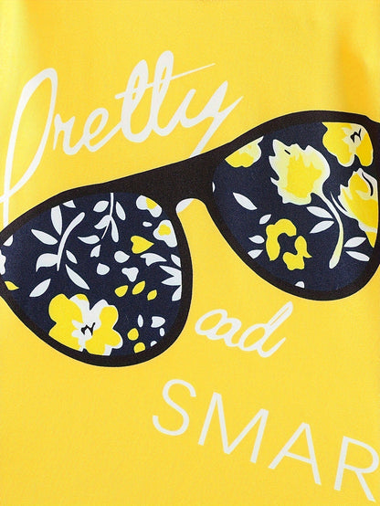 2 pcs Girls Party Outfit - Graphic Tee & Floral Leggings