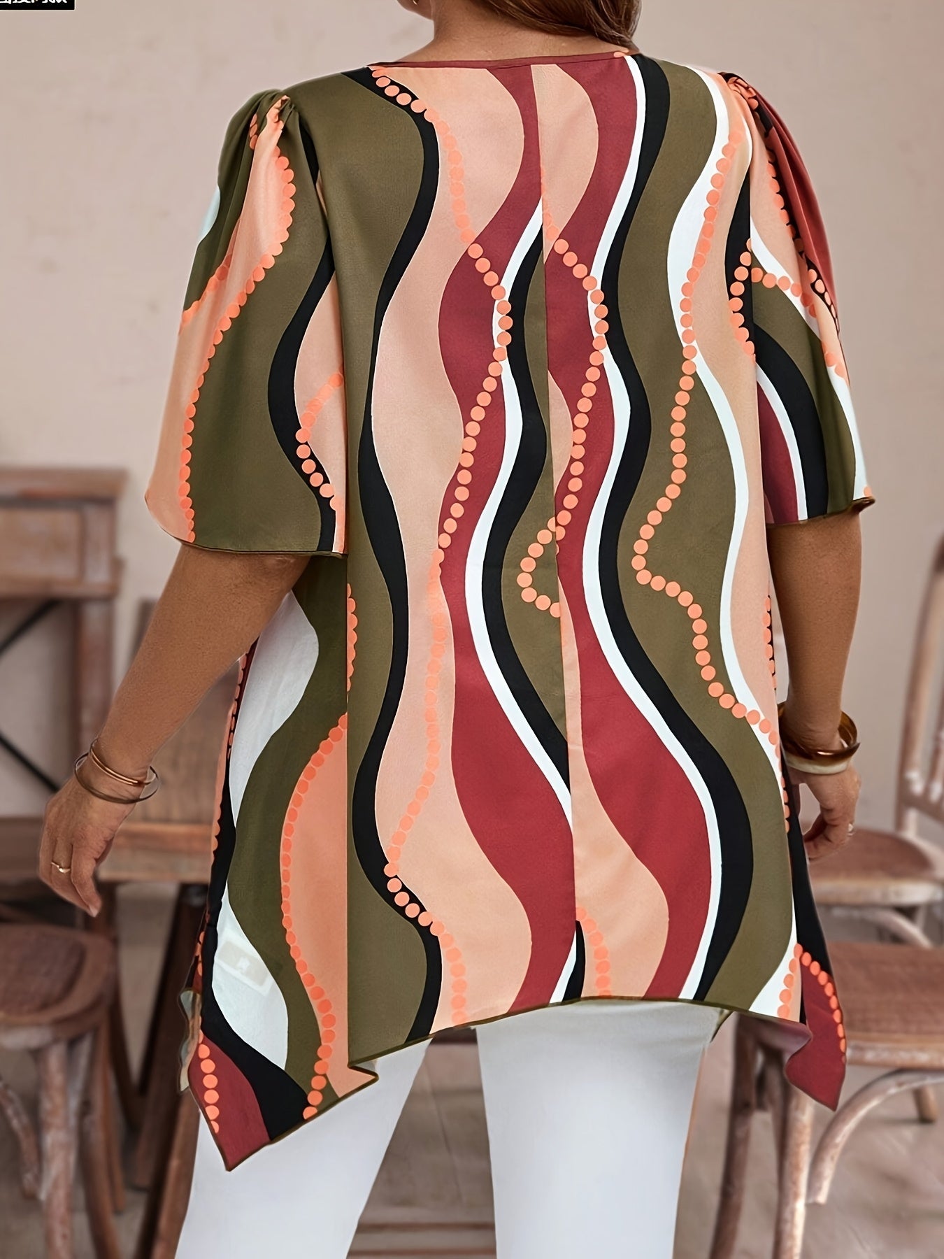 Women Black and White Abstract Print Top - Casualwear