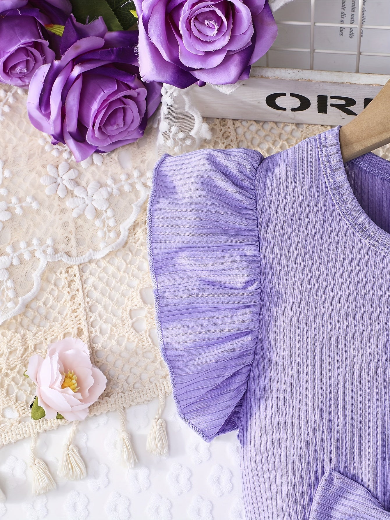 Elegant Rose Print Ruffle Dress for Girls, Bow Waist and Outdoor