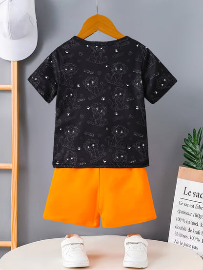 Boys Little Lion Print T-Shirt and Shorts Set