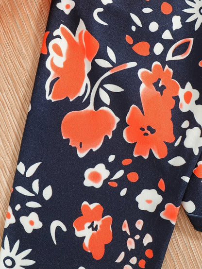 2 pcs Girls Party Outfit - Graphic Tee & Floral Leggings