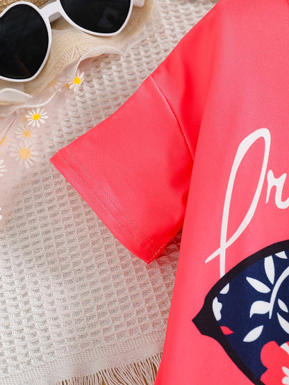 2 pcs Girls Party Outfit - Graphic Tee & Floral Leggings