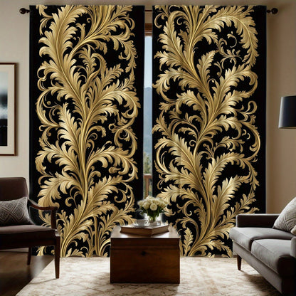Black and Golden Baroque Style Curtains