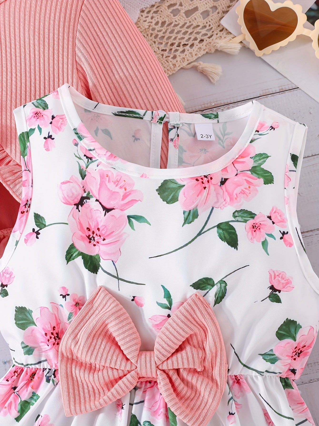 Girl Flower Print Vest Dress and Solid Jacket