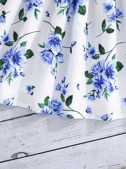 Girl Flower Print Vest Dress and Solid Jacket