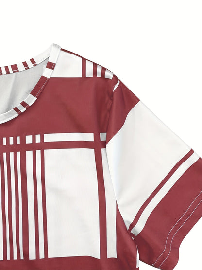 New Summer Elegant Women T-shirt with Black Plaid Print