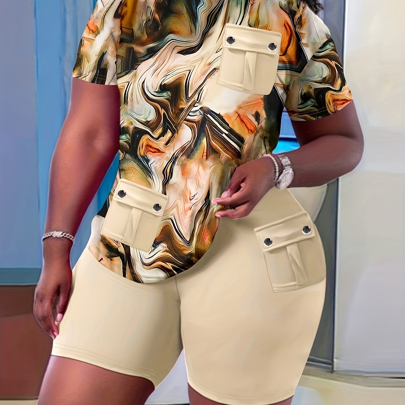 Fade Print Pocket Stitching Suit