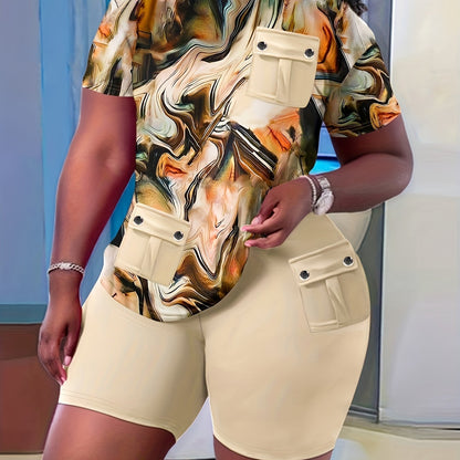 Fade Print Pocket Stitching Suit