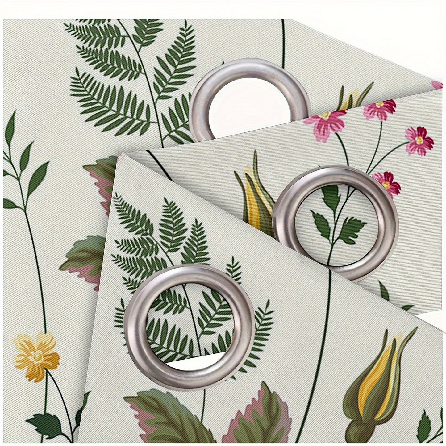 2pcs Spring Floral Green Plant Flower Digital Printing Living Room Curtains 100% Polyester