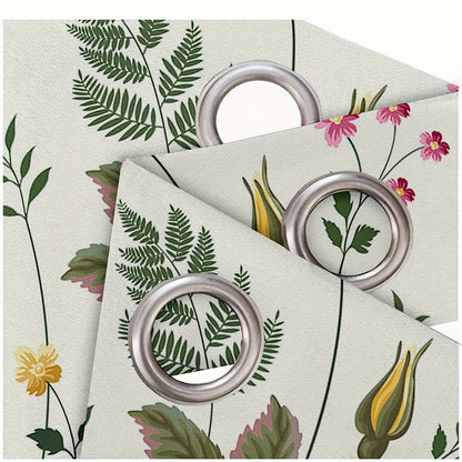 2pcs Spring Floral Green Plant Flower Digital Printing Living Room Curtains 100% Polyester