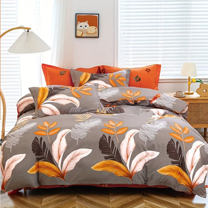 3-piece microfiber bedding set with floral print, includes duvet cover and pillowcases, all-season design.