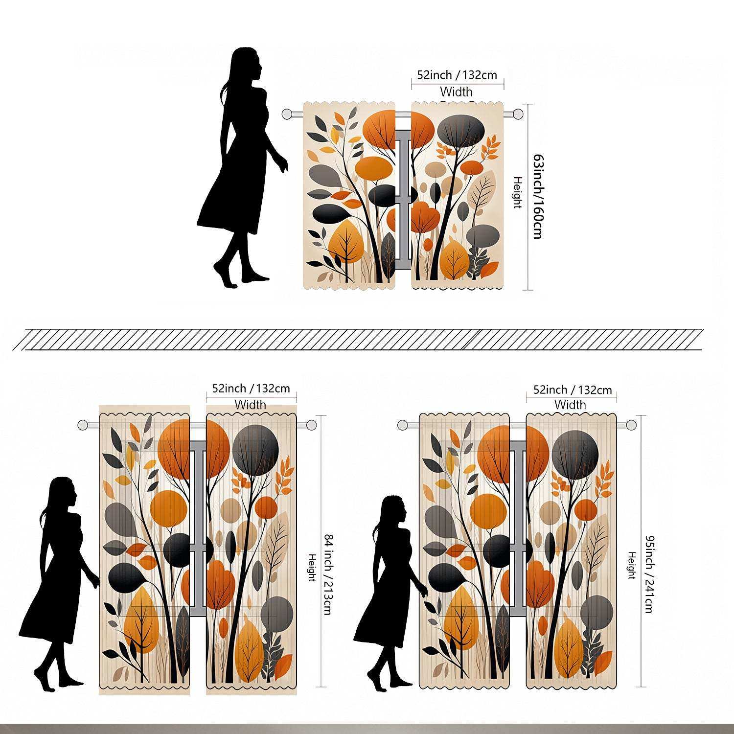 Abstract Orange Gray Leaf Curtains