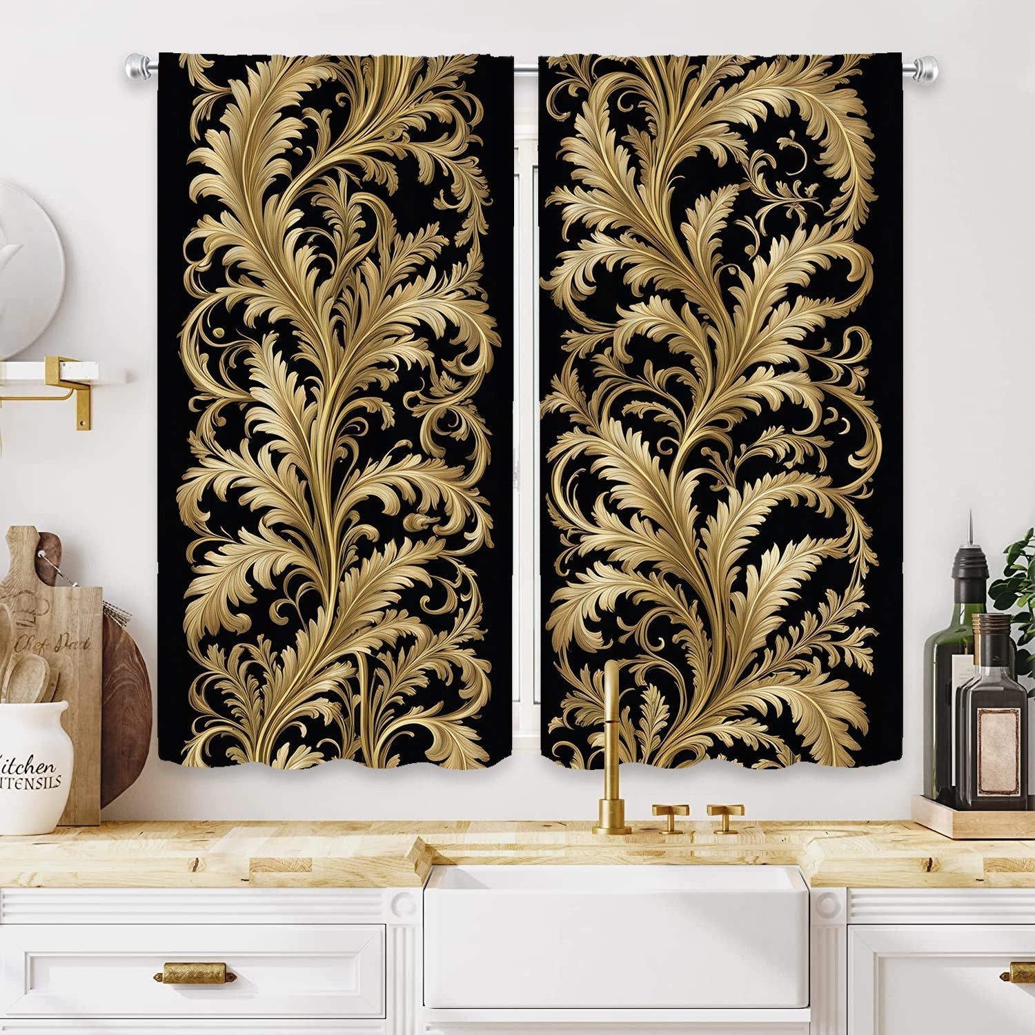 Black and Golden Baroque Style Curtains