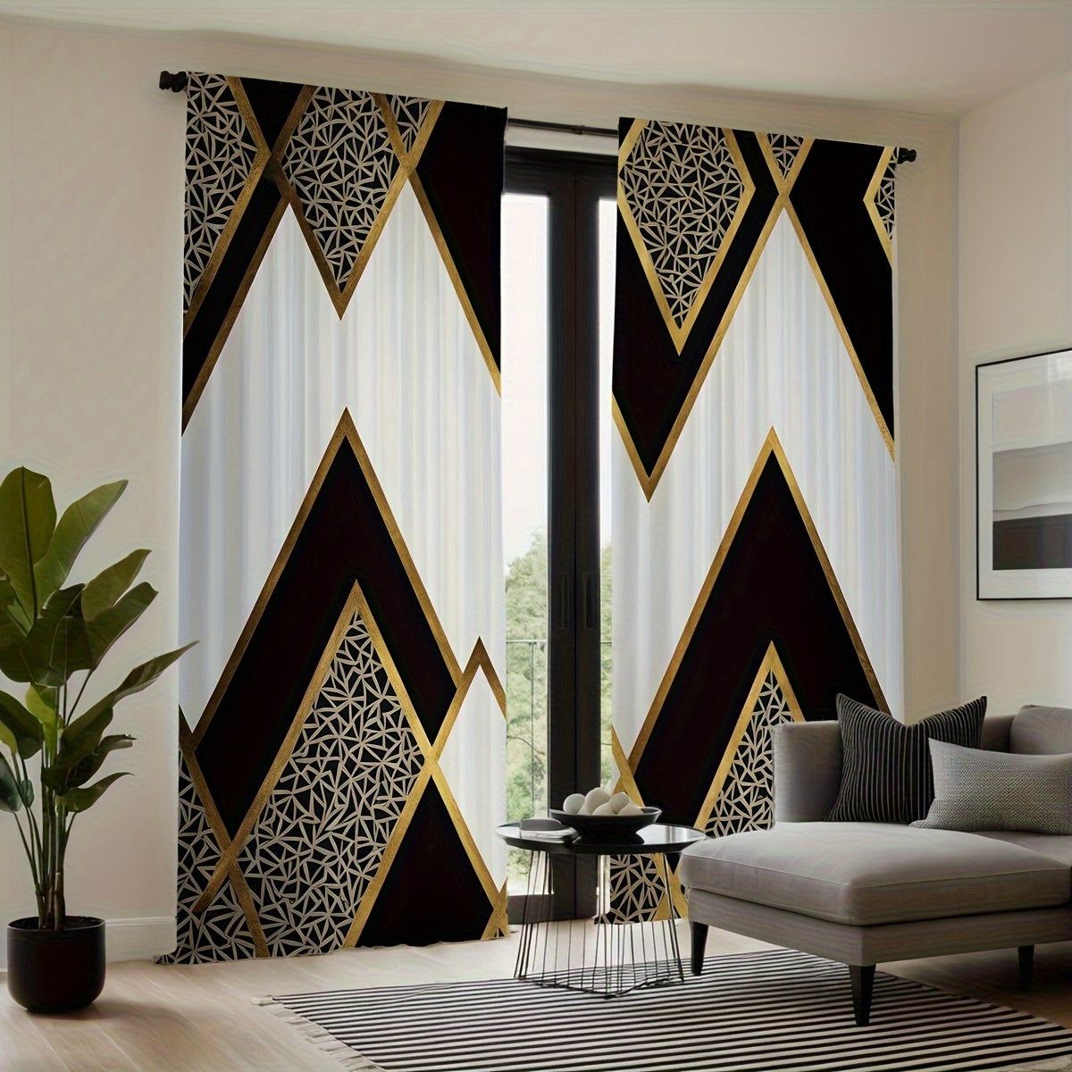 Black and Gold Geometric Curtains