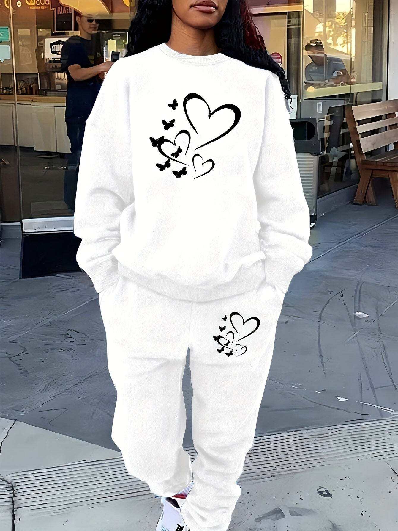 Women Cozy Heart Print Set