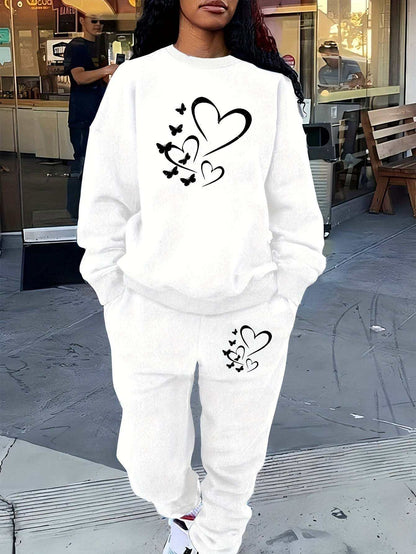 Women Cozy Heart Print Set