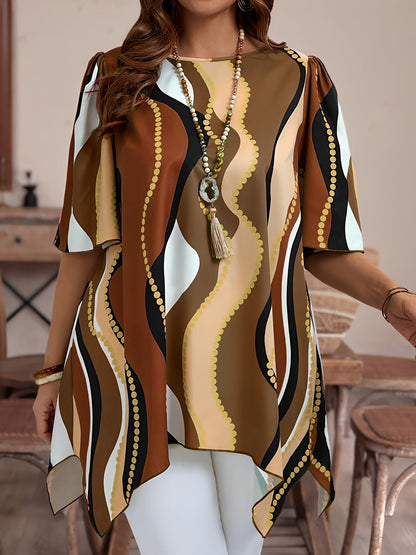 Women Black and White Abstract Print Top - Casualwear