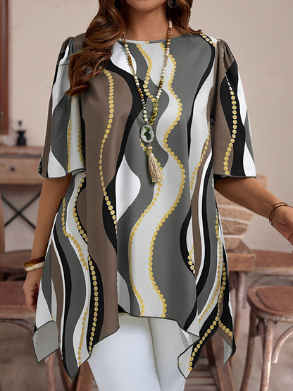 Women Black and White Abstract Print Top - Casualwear