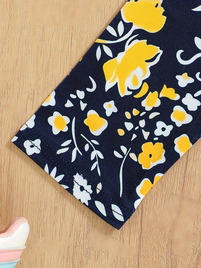 2 pcs Girls Party Outfit - Graphic Tee & Floral Leggings