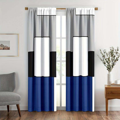 2pcs Modern plaid curtains in red and grey