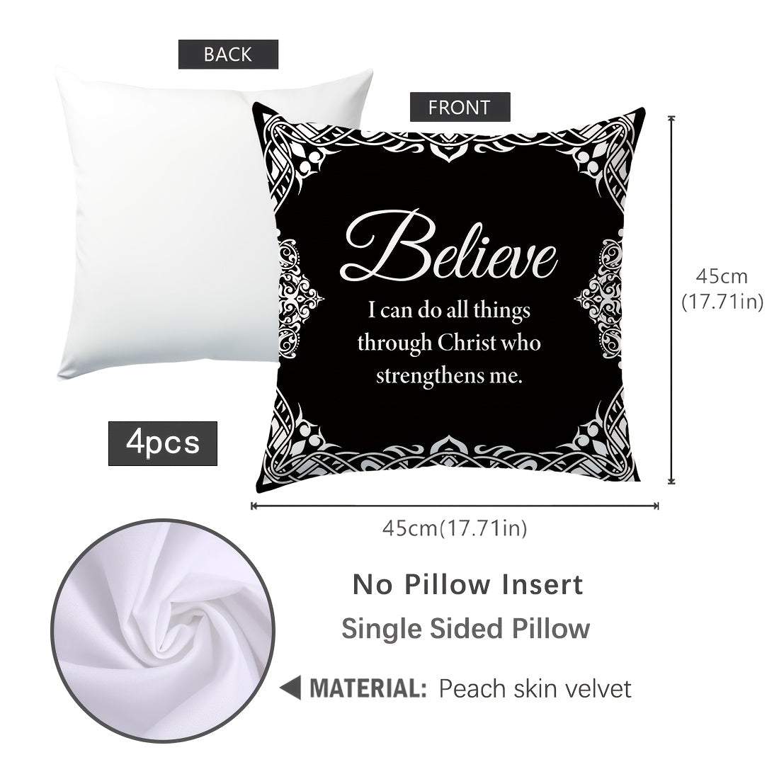 Pillow Covers - Set of 4 Bible Verse, 100% Polyester, Livingroom