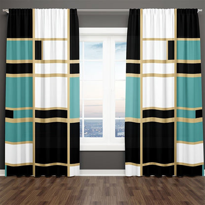 2pcs Modern plaid curtains in red and grey