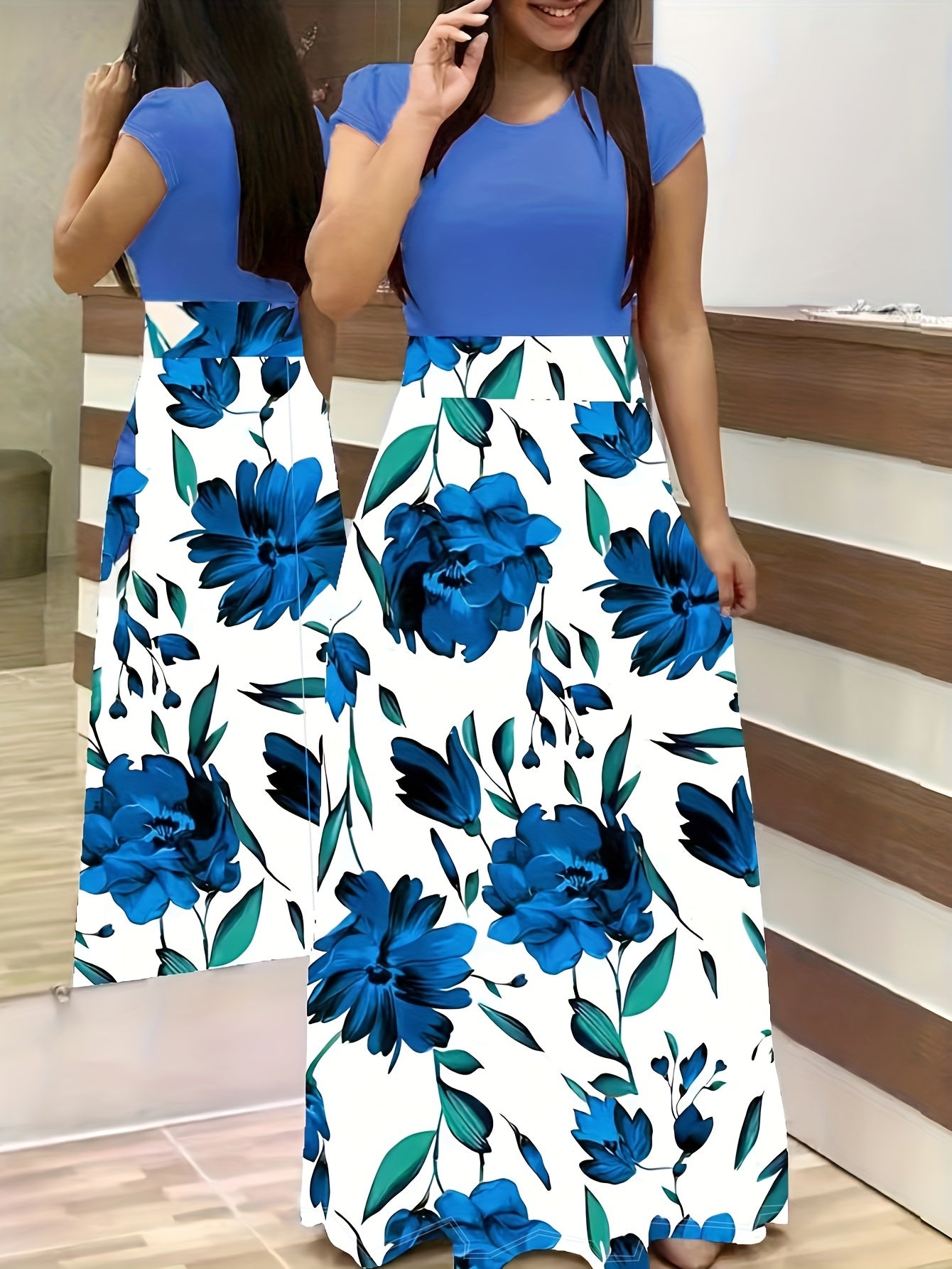 Floral Print Crew Neck Dress