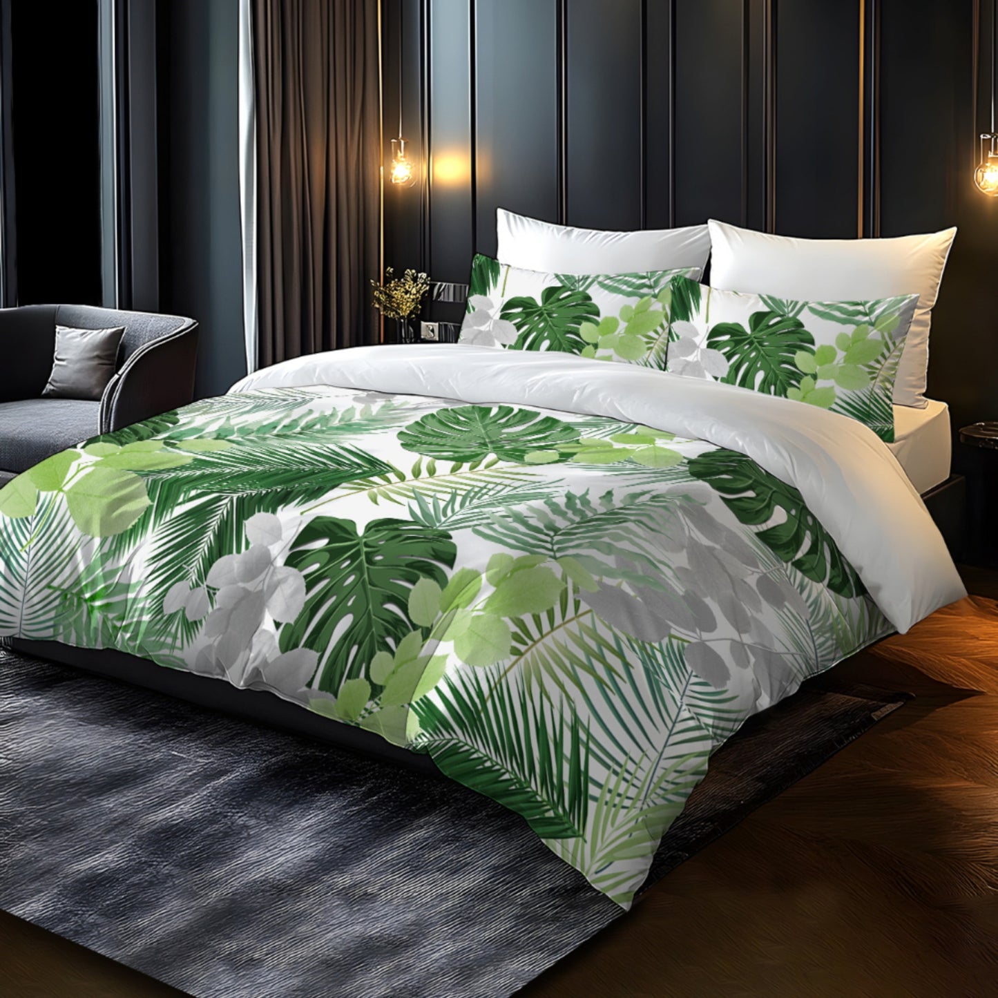 Dragon Blood Vine Green Bamboo Pattern - 1*Duvet Cover + 1/2 Pillowcases, Polyester
