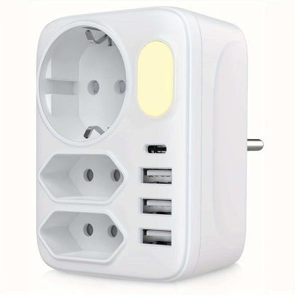Socket Adapter with USB-C & Night Light - HITRENDS 7-in-1