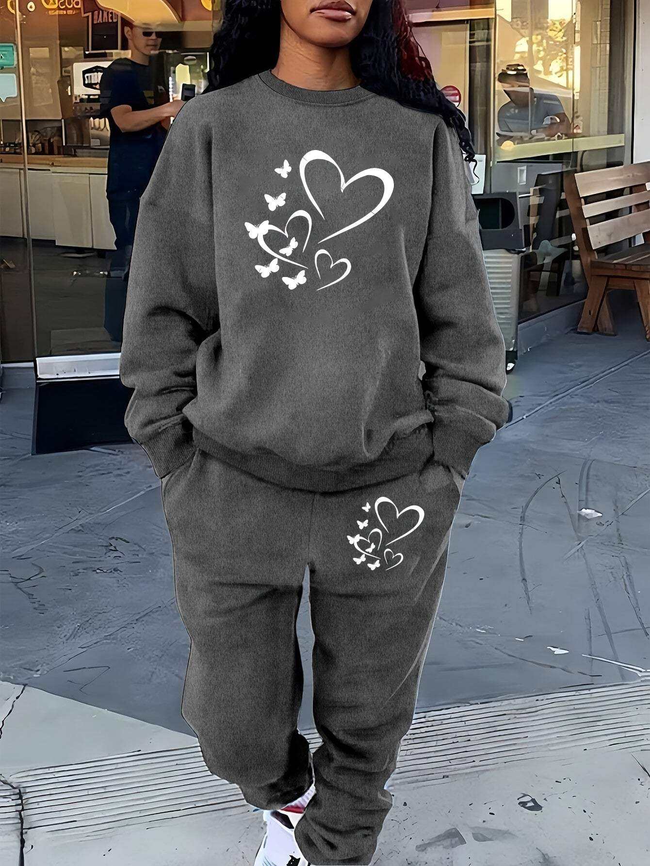 Women Cozy Heart Print Set