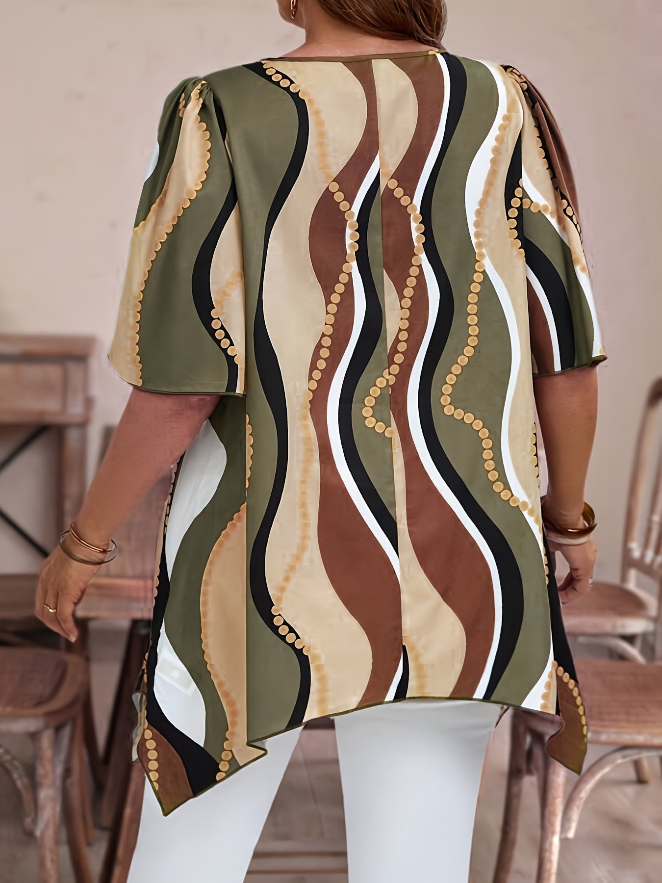 Women Black and White Abstract Print Top - Casualwear