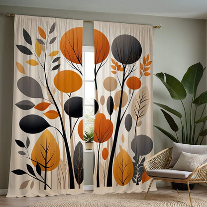 Abstract Orange Gray Leaf Curtains
