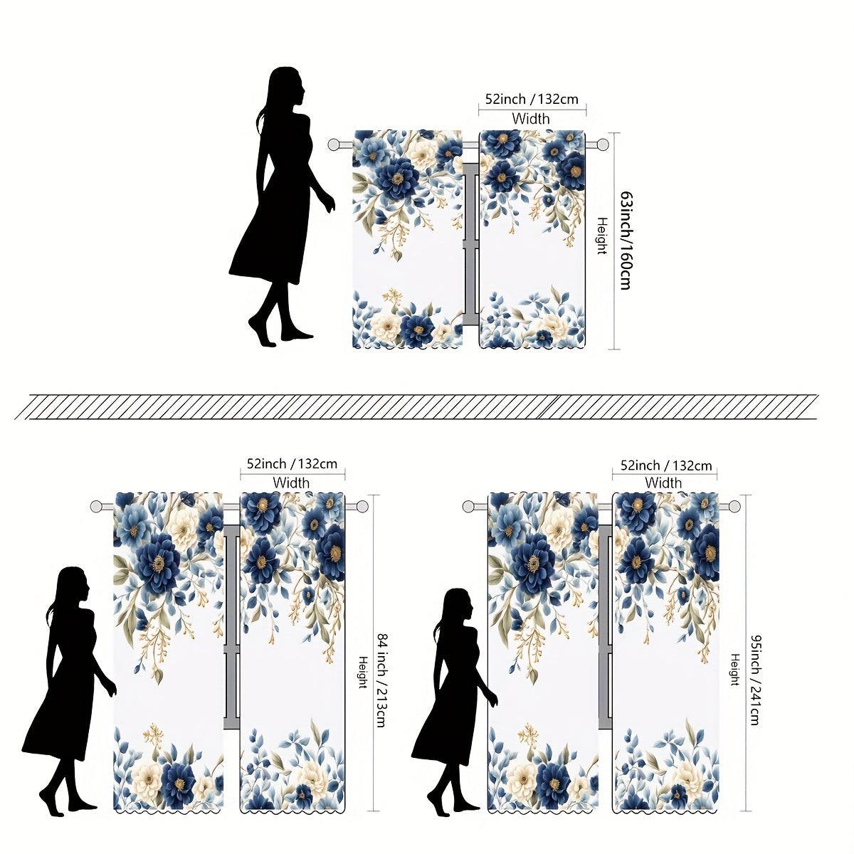 White Curtains with Blue Flowers