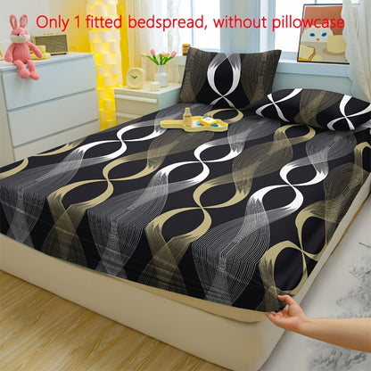 1 pc Simple Modern Style Cross Curve Pattern Printed Fleece Fitted Sheet - Bedroom Use Printed Bed Cover, Mattress Cover, Mattress Protector, Protective Cover, Bedding Accessories Do Not Include Pillowcase Can Be Sent as Gifts