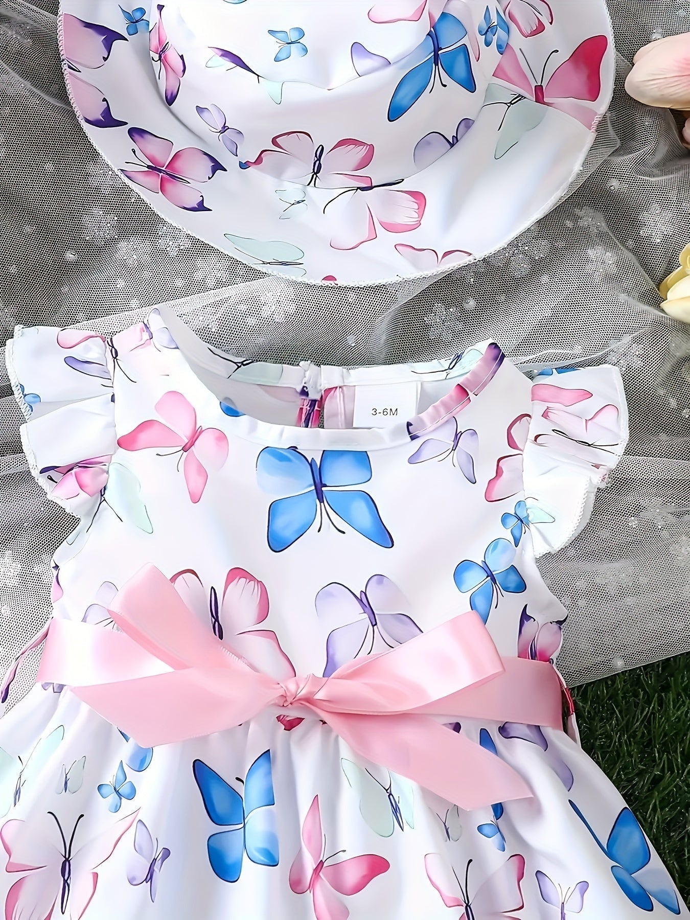 Girls Butterfly Print Dress and Hat Set - Adorable Holiday Outfit