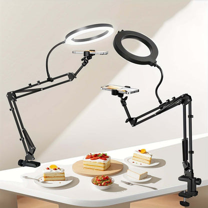 Phone Stand with Ring Light - Adjustable Aluminum Alloy, Desk Mount