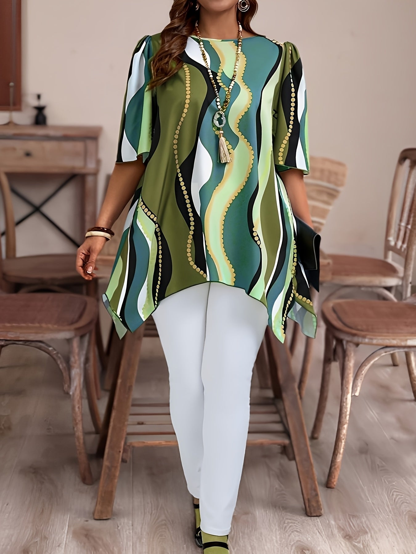 Women Black and White Abstract Print Top - Casualwear