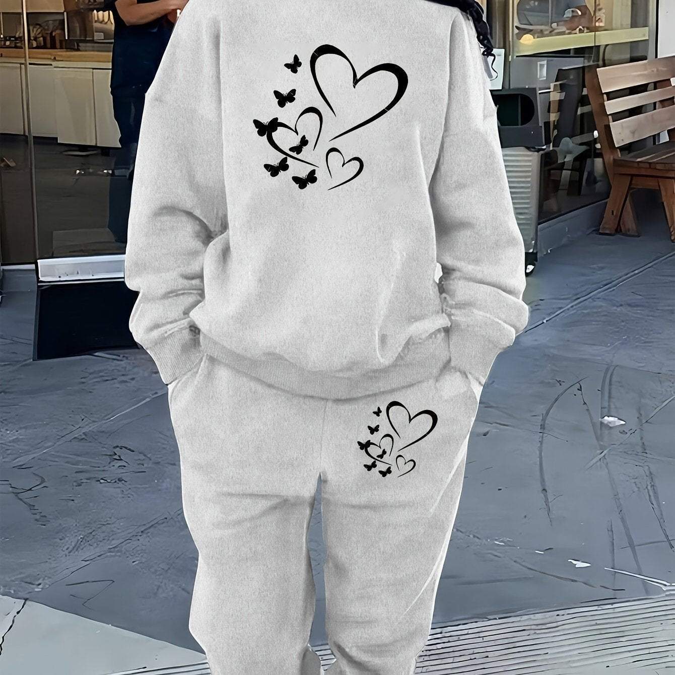 Women Cozy Heart Print Set