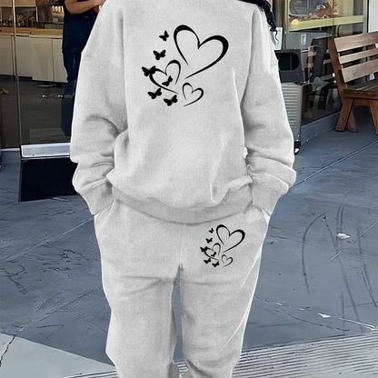 Women Cozy Heart Print Set