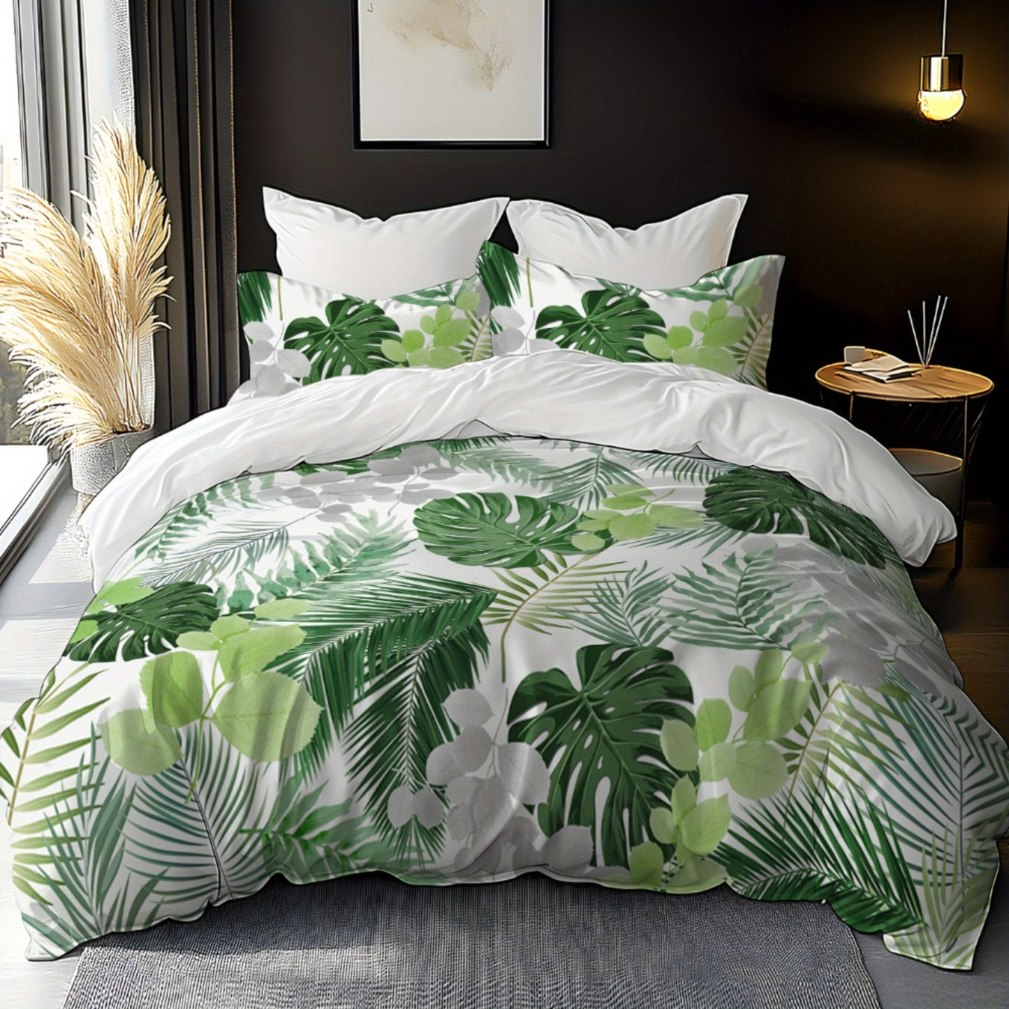 Dragon Blood Vine Green Bamboo Pattern - 1*Duvet Cover + 1/2 Pillowcases, Polyester
