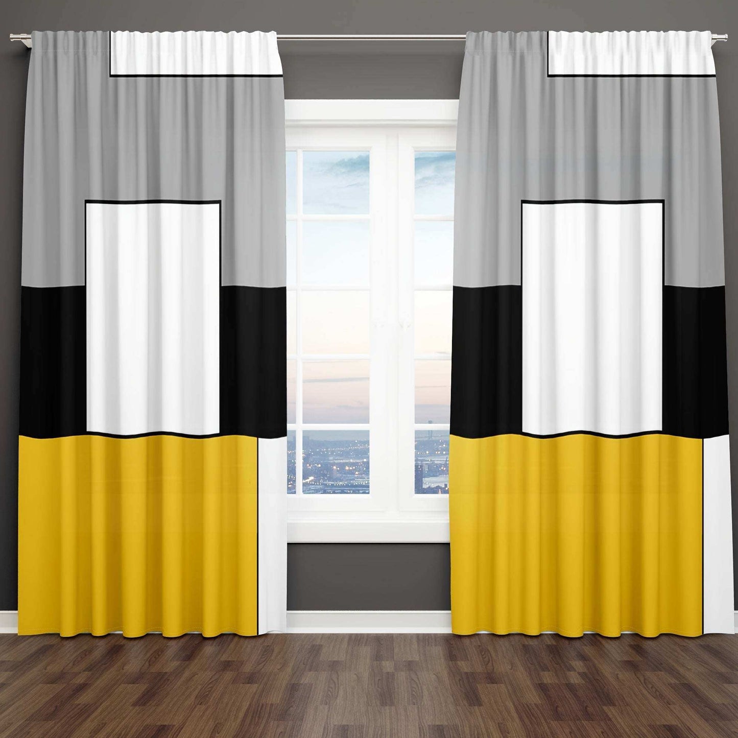 2pcs Modern plaid curtains in red and grey