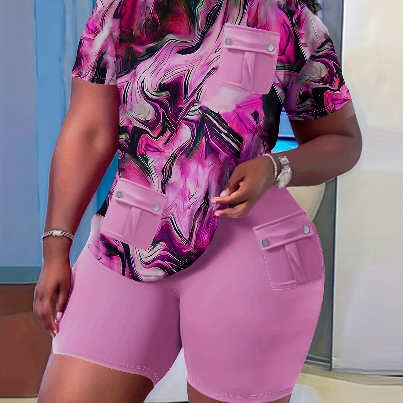 Fade Print Pocket Stitching Suit