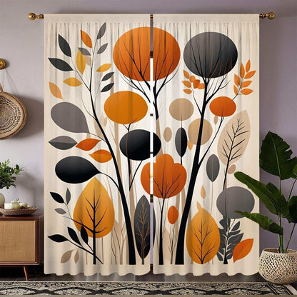 Abstract Orange Gray Leaf Curtains  