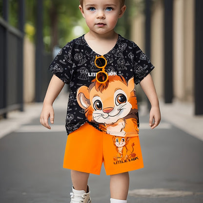 Boys Little Lion Print T-Shirt and Shorts Set