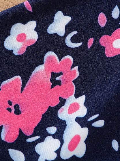 2 pcs Girls Party Outfit - Graphic Tee & Floral Leggings