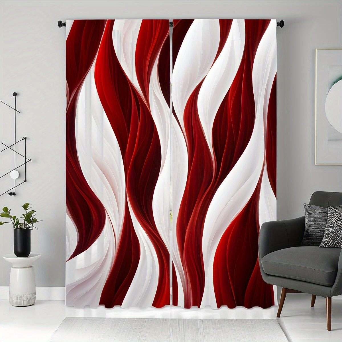 Red and White Wave Curtains