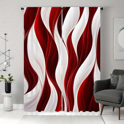 Red and White Wave Curtains