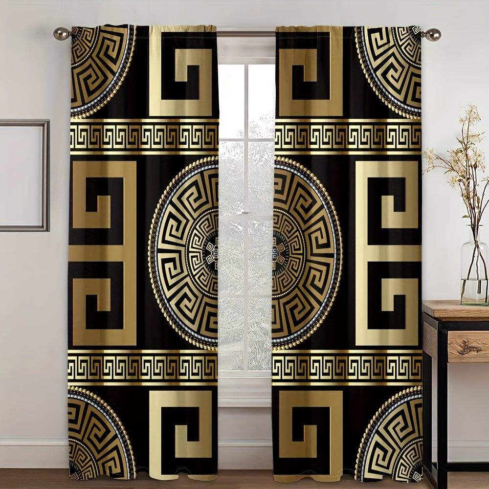 3D Golden and Black Modern Art Curtains